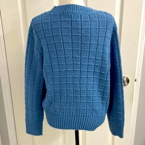 American Eagle Waffle Knit Crew Neck Sweater Blue Sz Lg - Picture 7 of 13